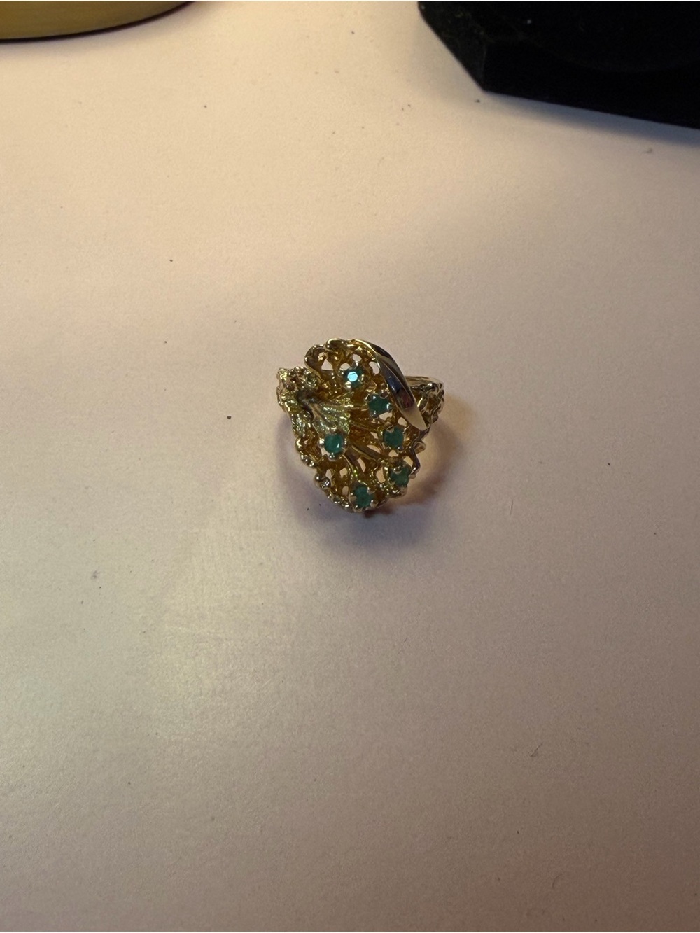 Gold Filigree Teal Stone Ring - Women Jewelry